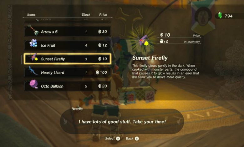 Where To Get Sunset Fireflies In Zelda Tears Of The Kingdom